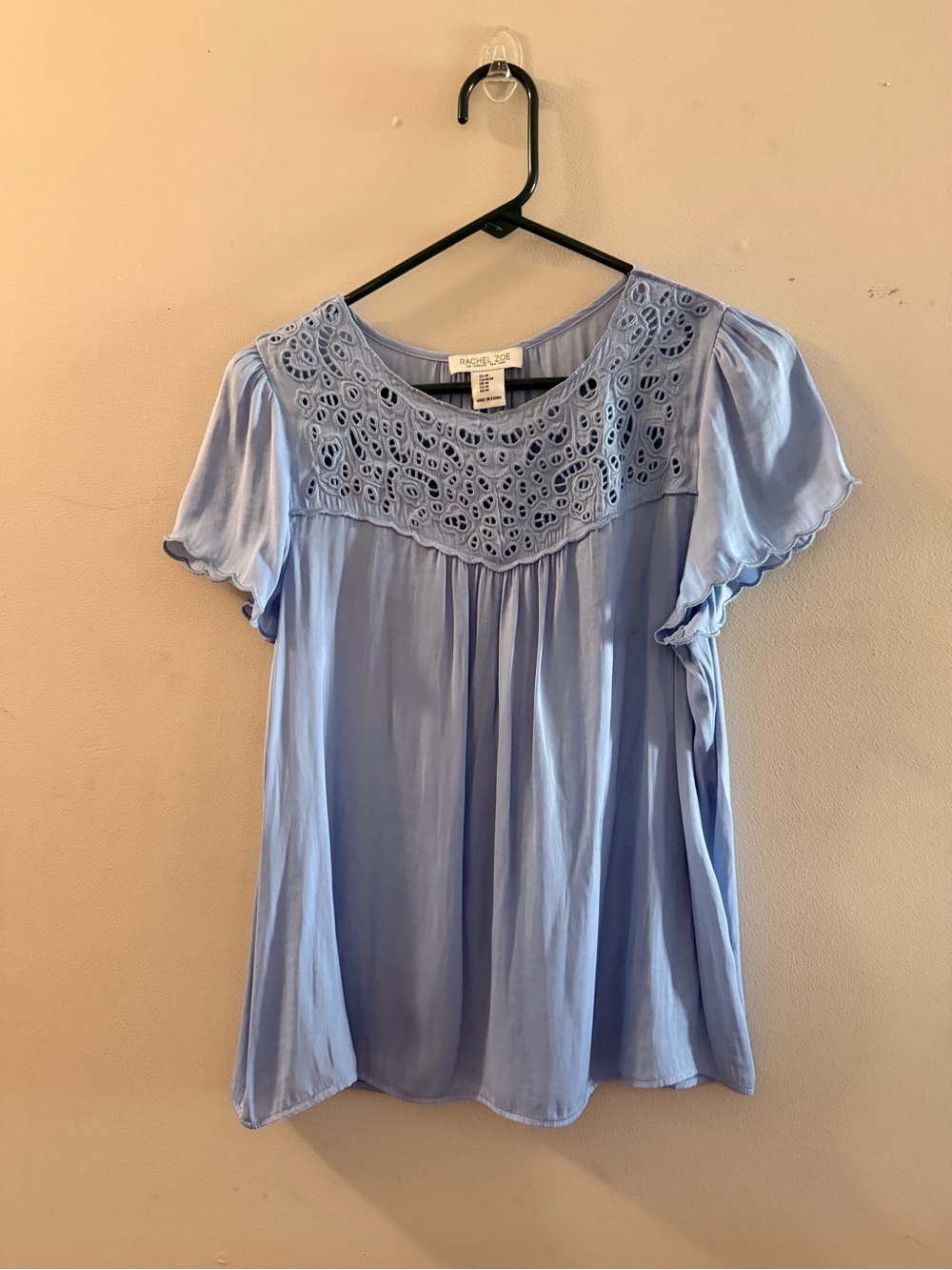 Rachel Zoe Light Blue Eyelet Yoke Flutter-Sleeve Blouse